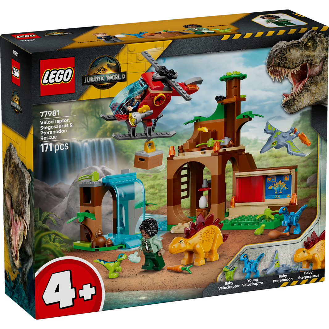 LEGO® Jurassic World Velociraptor, Stegosaurus & Pteranodon Rescue